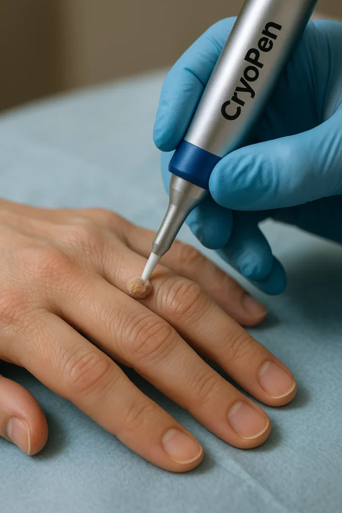 example of cryopen wart removal Barnes treatment on a persons finger