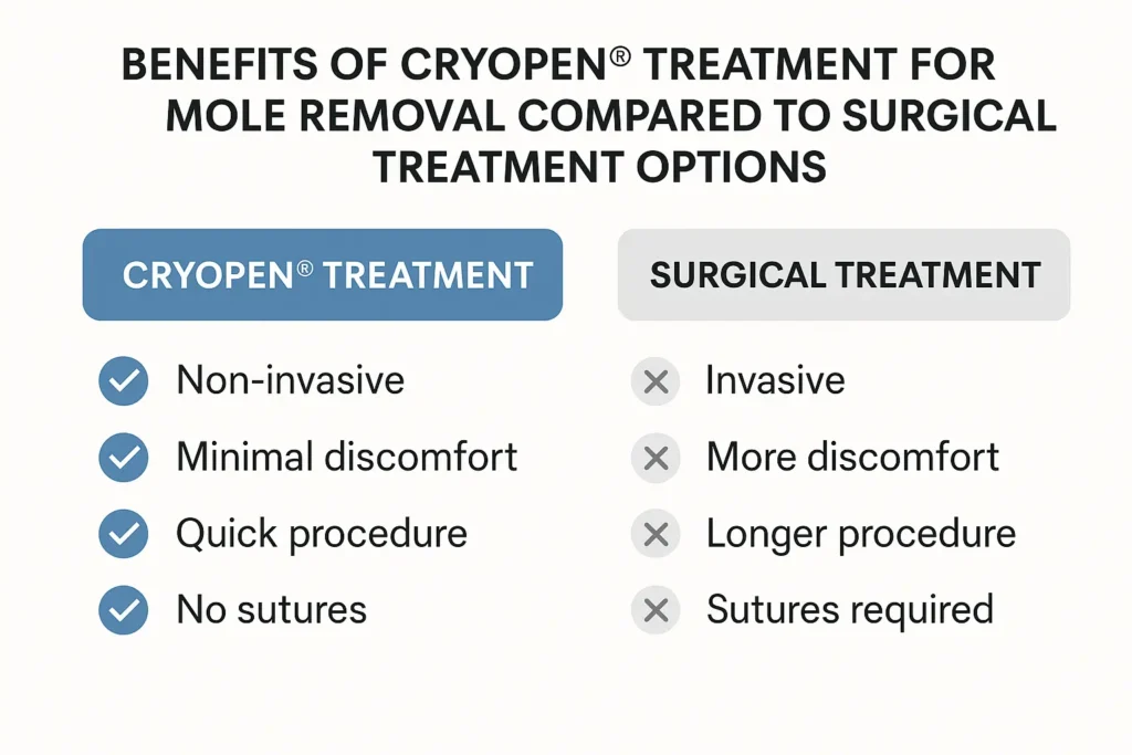 Table to show the benefits of getting moles removed Barnes from LA LIPO