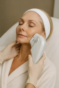 Woman receiving HIFU non surgical facelift treatment Barnes