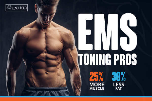 Graphic of man with toned body showing the benefits of LA-EMS Body Sculpting Barnes treatment