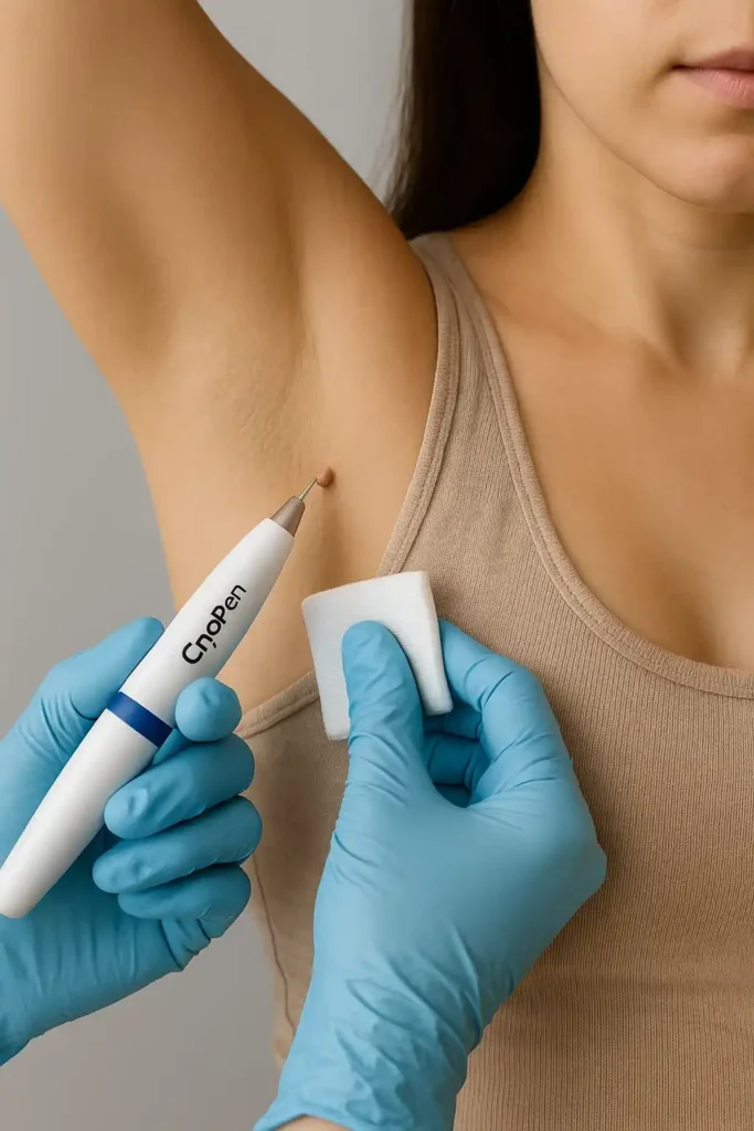 woman having cryopen to remove underarm skin tags Barnes
